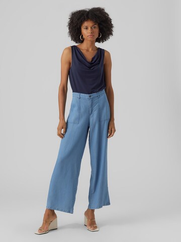 VERO MODA Wide leg Broek 'Harper' in Blauw