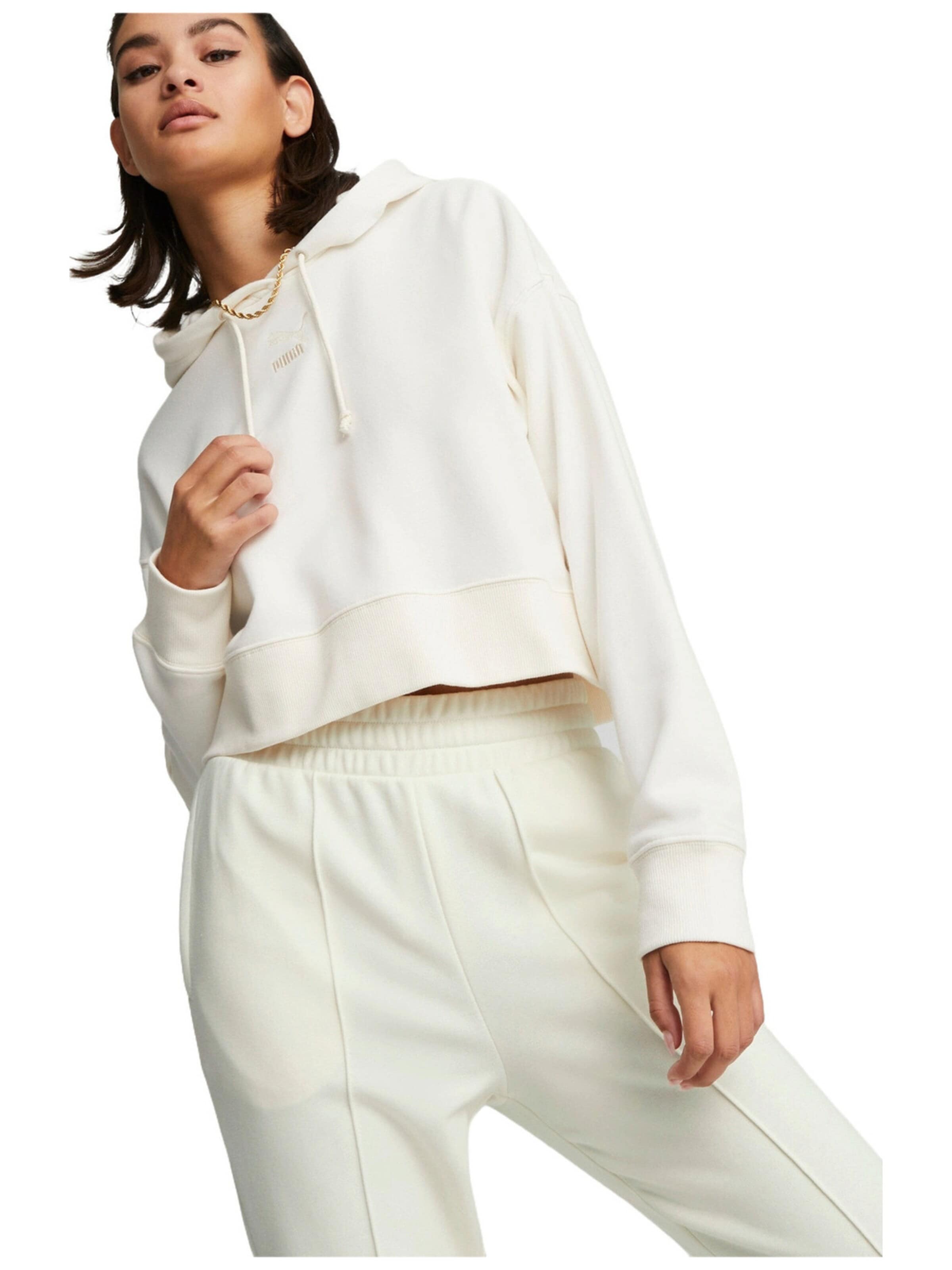 PUMA - Sudadera con cremallera 'Puma Classics Cropped Hoodie' en blanco: frente