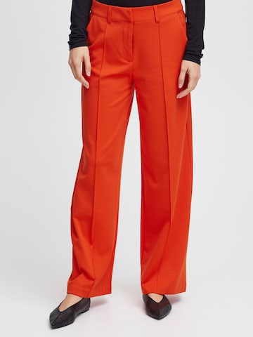 ICHI Wide leg Trousers with creases in Orange: front