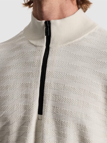 CAST IRON Sweater 'Pullover with half-zip and allover texture' in Beige