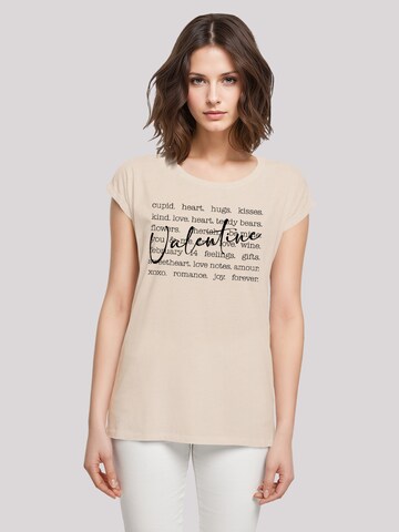 F4NT4STIC T-Shirt 'Valentine Herz Hugs Kisses Love Flowers Joy' in Beige: Vorderseite