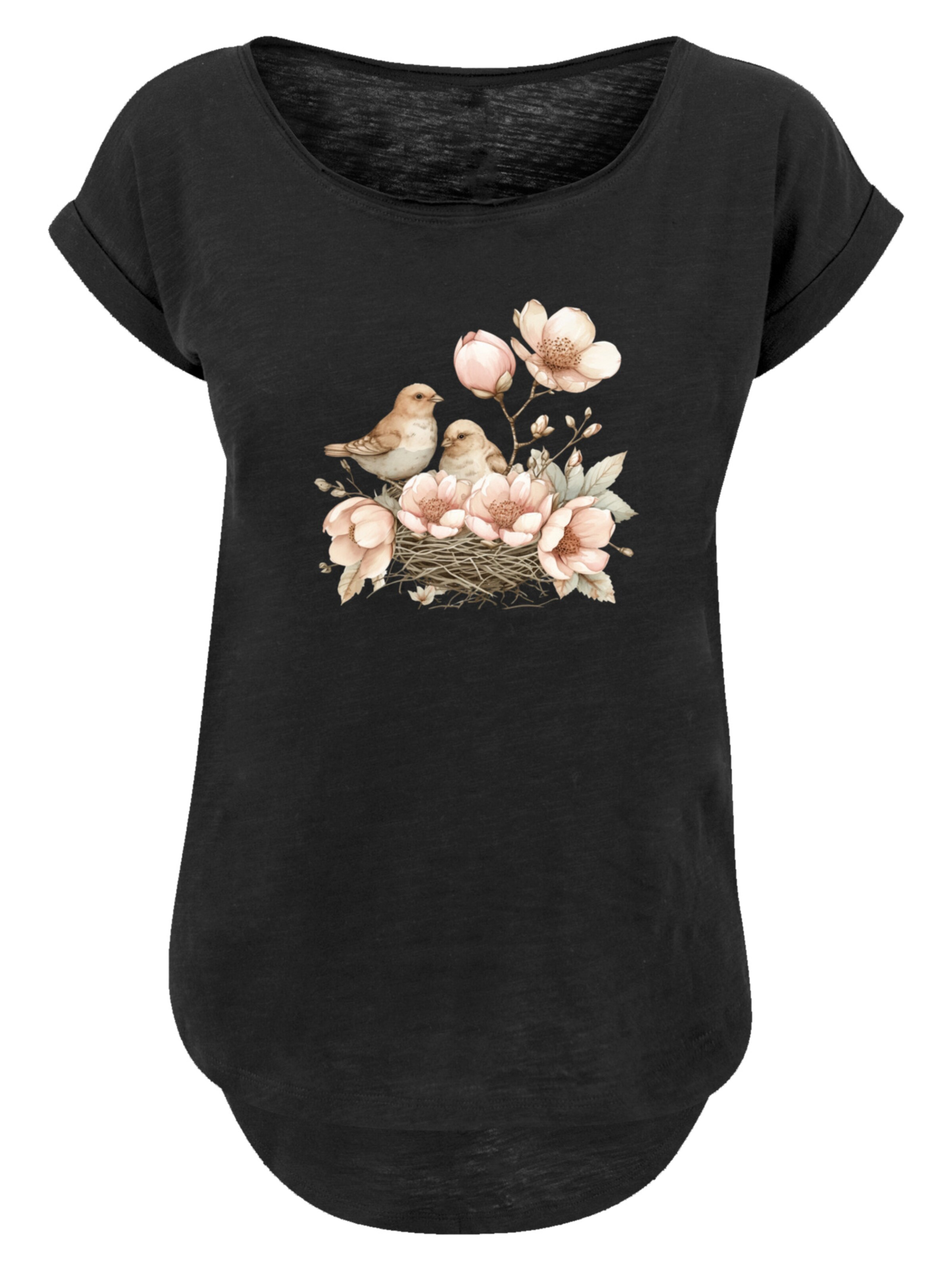 F4NT4STIC Shirt 'Vogelnest Blumen' in Black: front