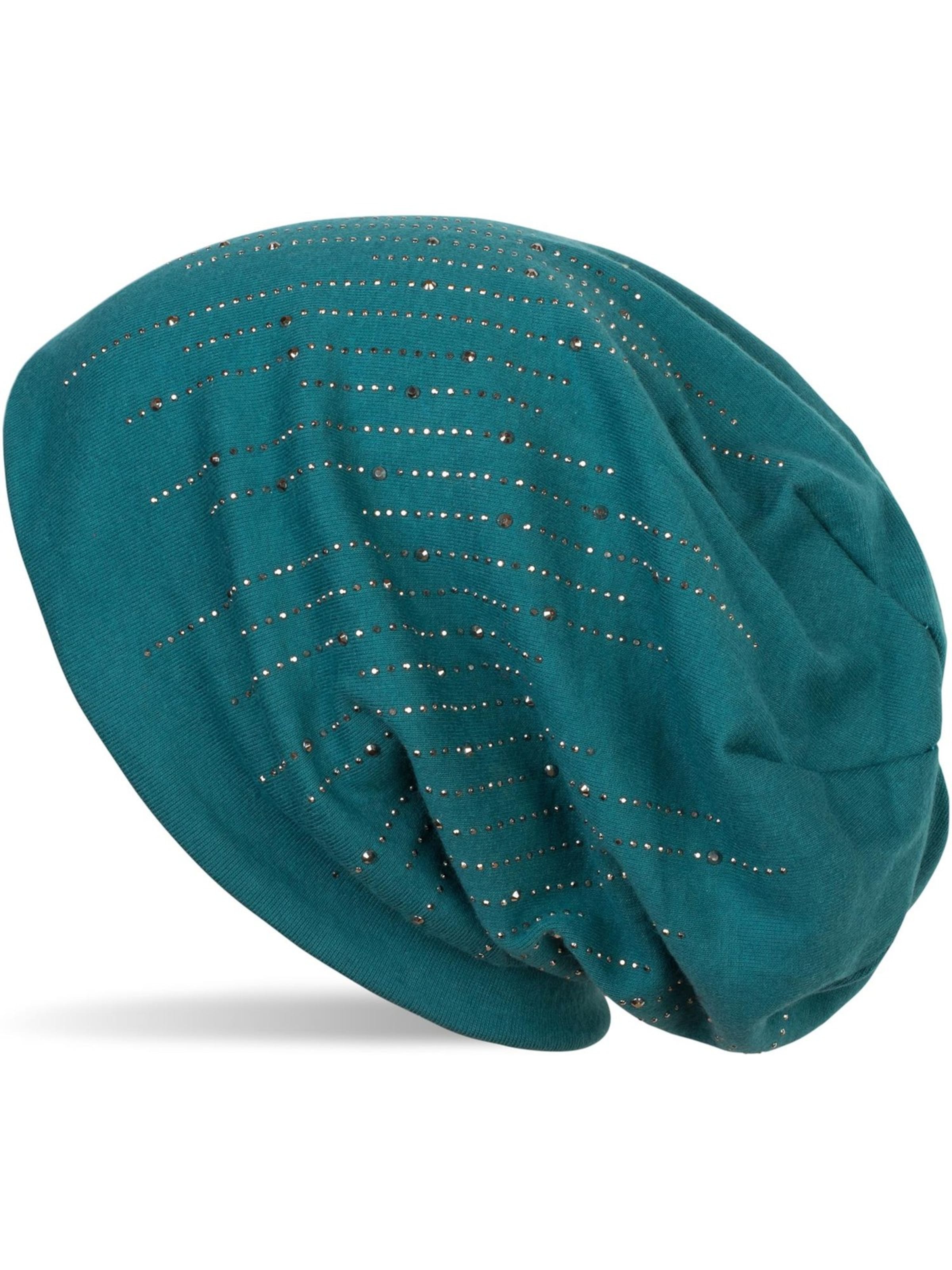 styleBREAKER Mütze 'Beanie mit Strass Streifen'‌‌‌‌ in Grün: Vorderseite