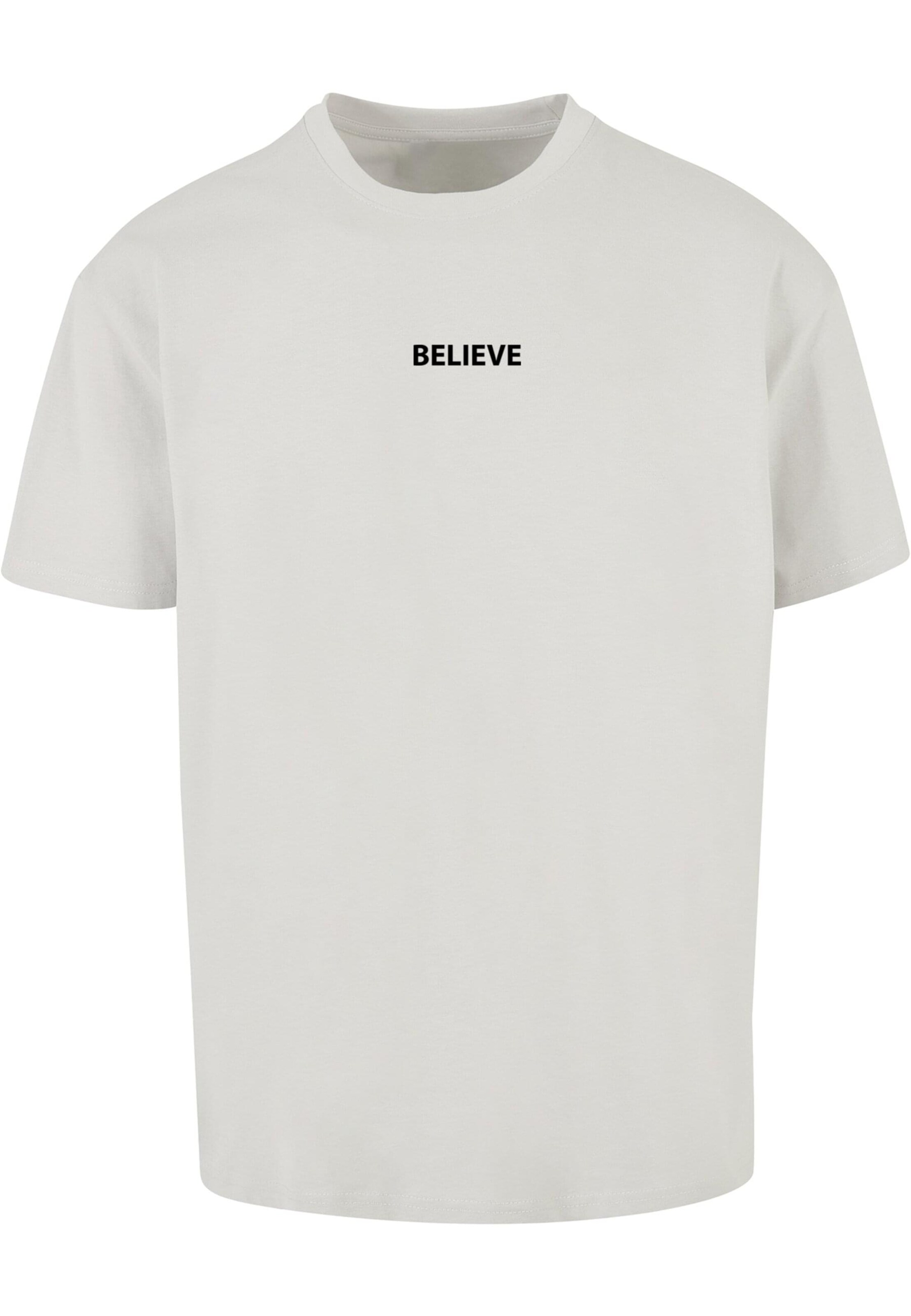 Merchcode T-Shirt 'Believe' in Grau: Vorderseite