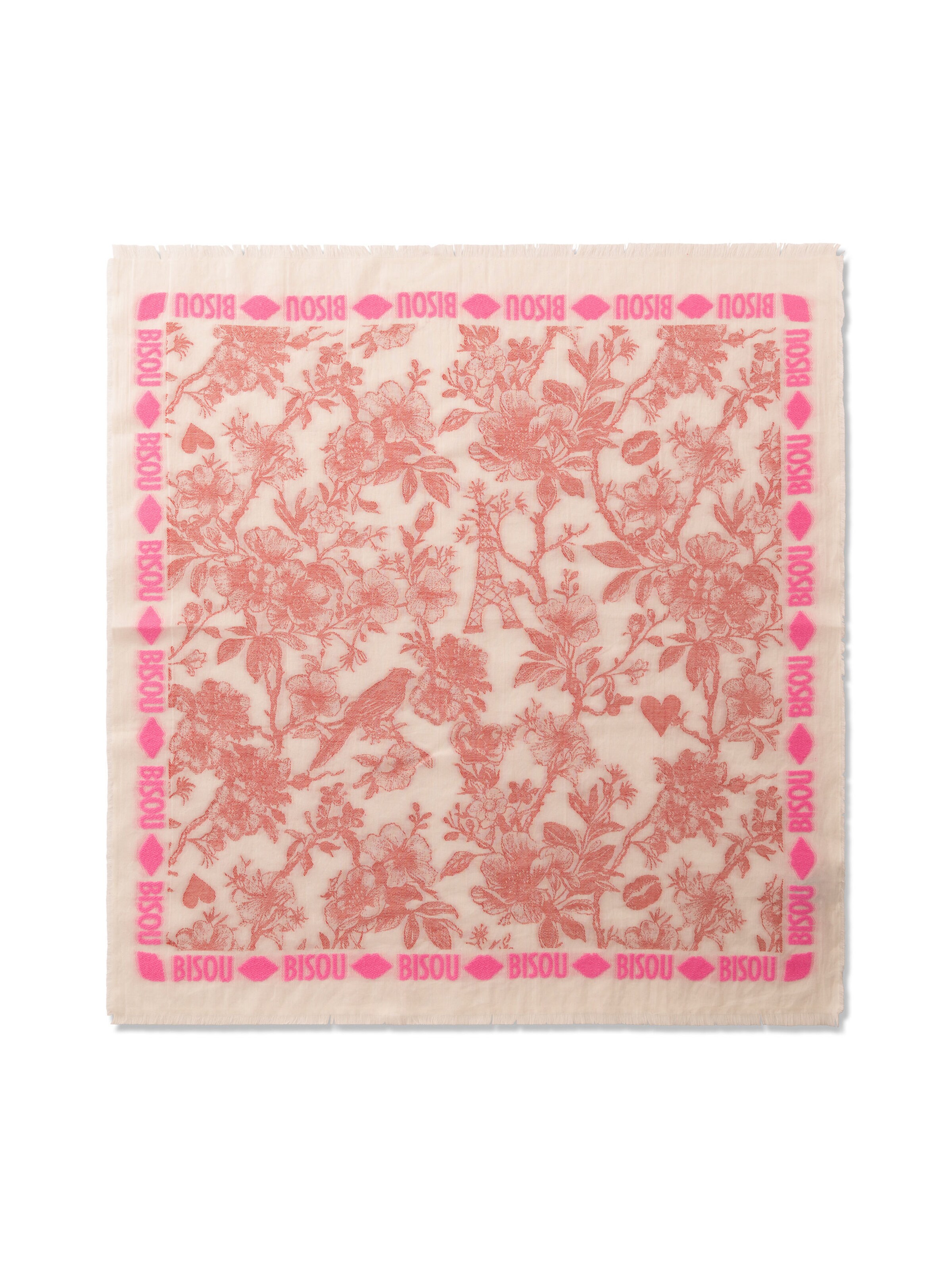 CODELLO Jacquard-Tuch  mit Blumenmuster und Bisou-Schriftzüge in Rot