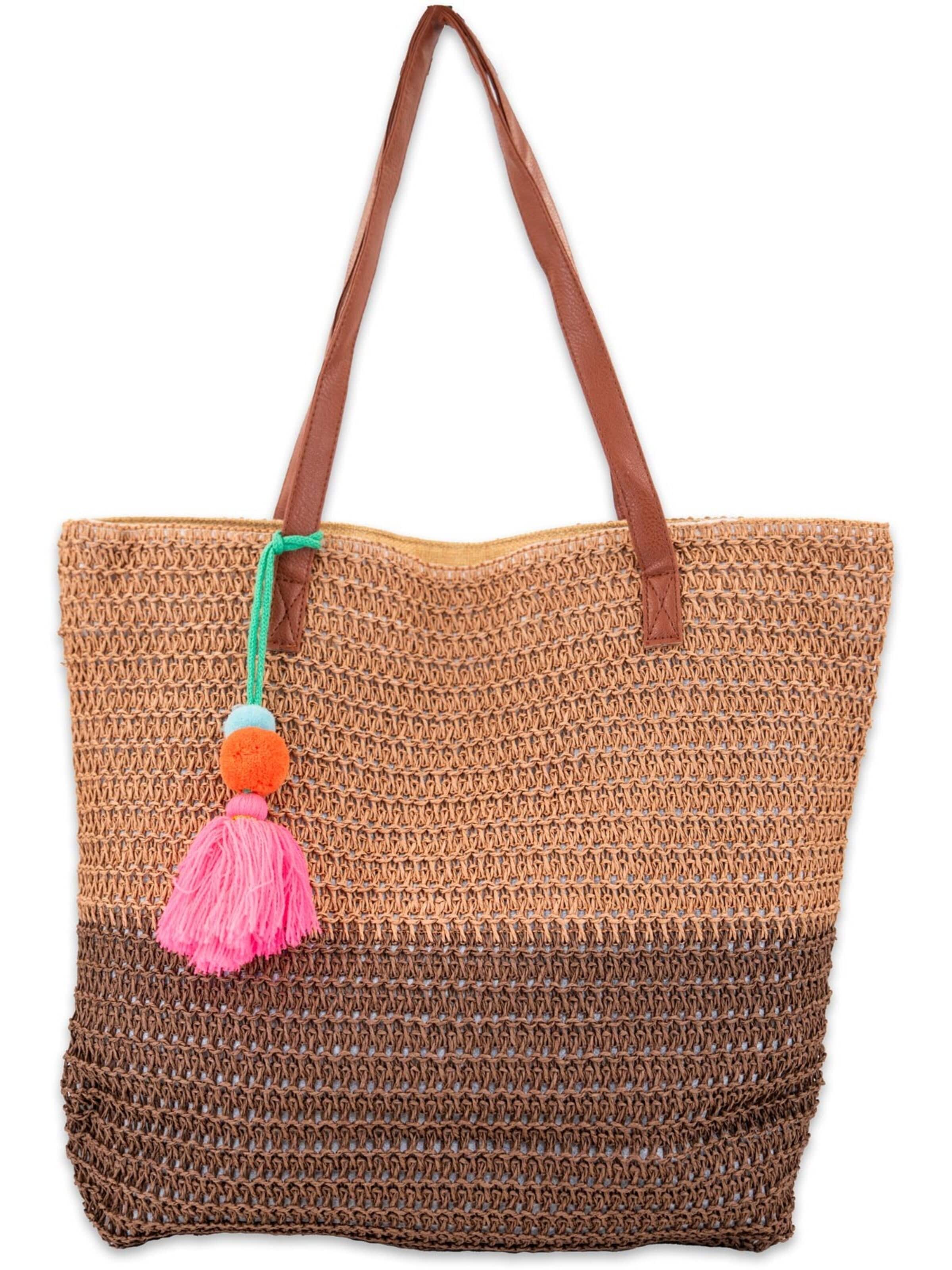 styleBREAKER Strandtasche 'Korbflecht Henkeltasche - Basttasche 2-Farbig'‌‌‌‌ in One Size in braun, Produktansicht