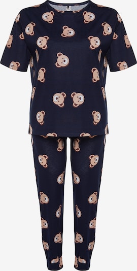 Trendyol Curve Pidžama u ecru/prljavo bijela / indigo / smeđa / moka smeđa, Pregled proizvoda