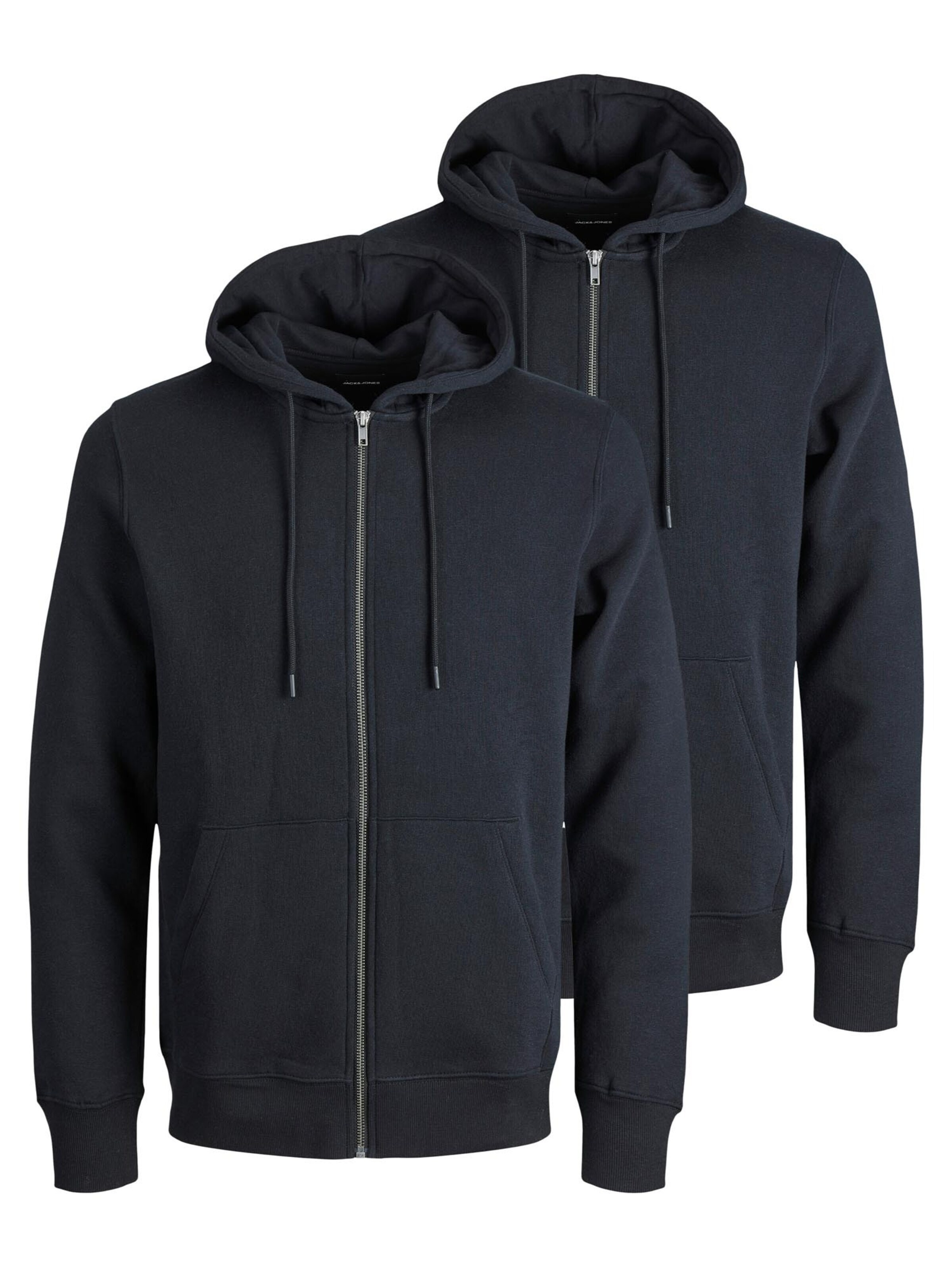 JACK & JONES Zip-Up Hoodie 'Star' in Black: front
