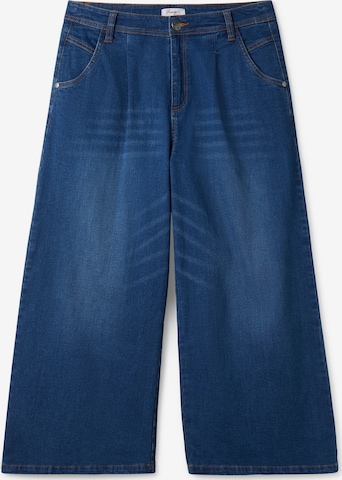 SHEEGO Zvonové kalhoty Džíny se sklady v pase – modrá: přední strana