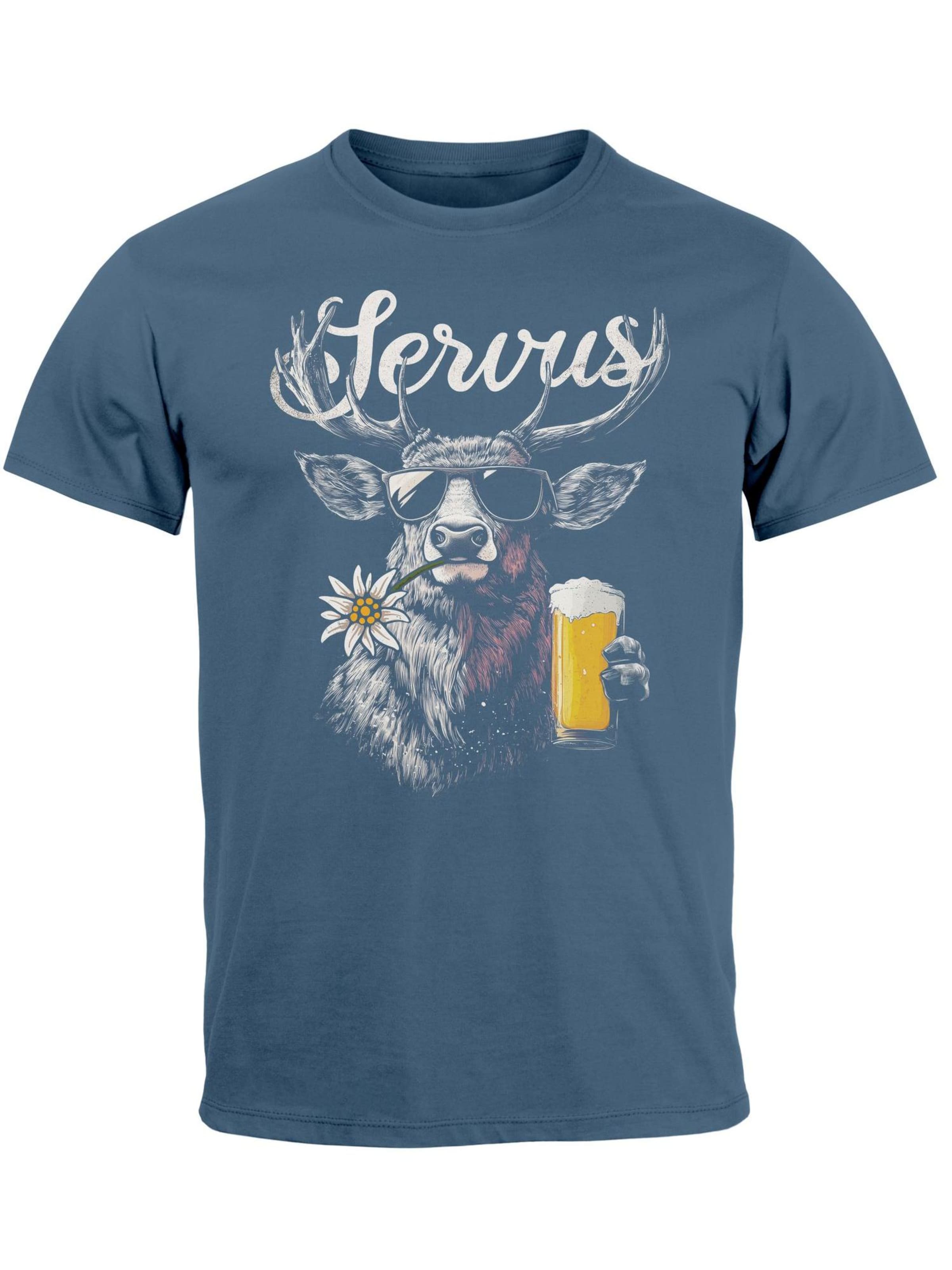 Neverless Shirt 'Servus 3 Bier' in Blue