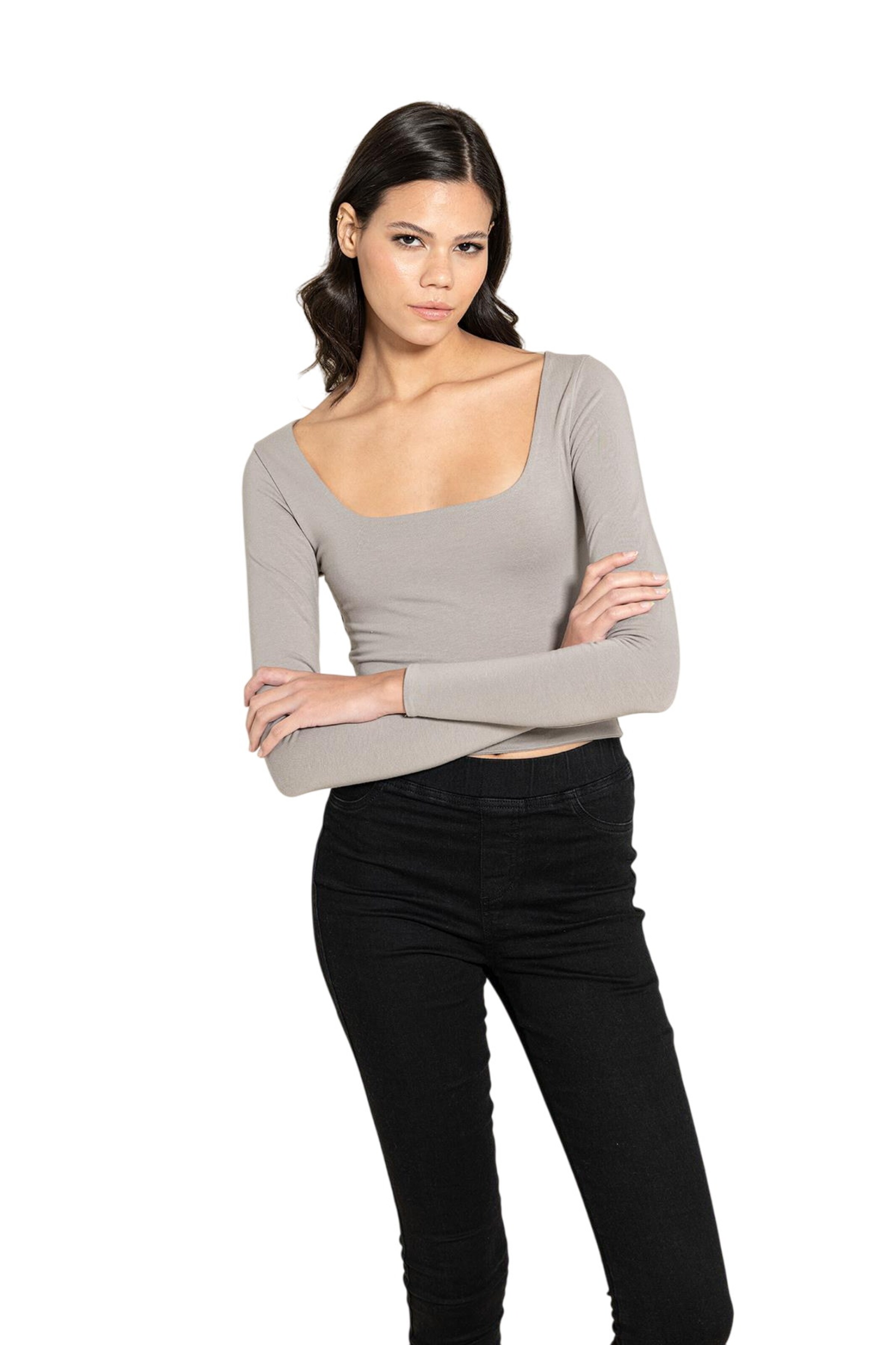 For You Moda Shirt Bodysuit in Beige