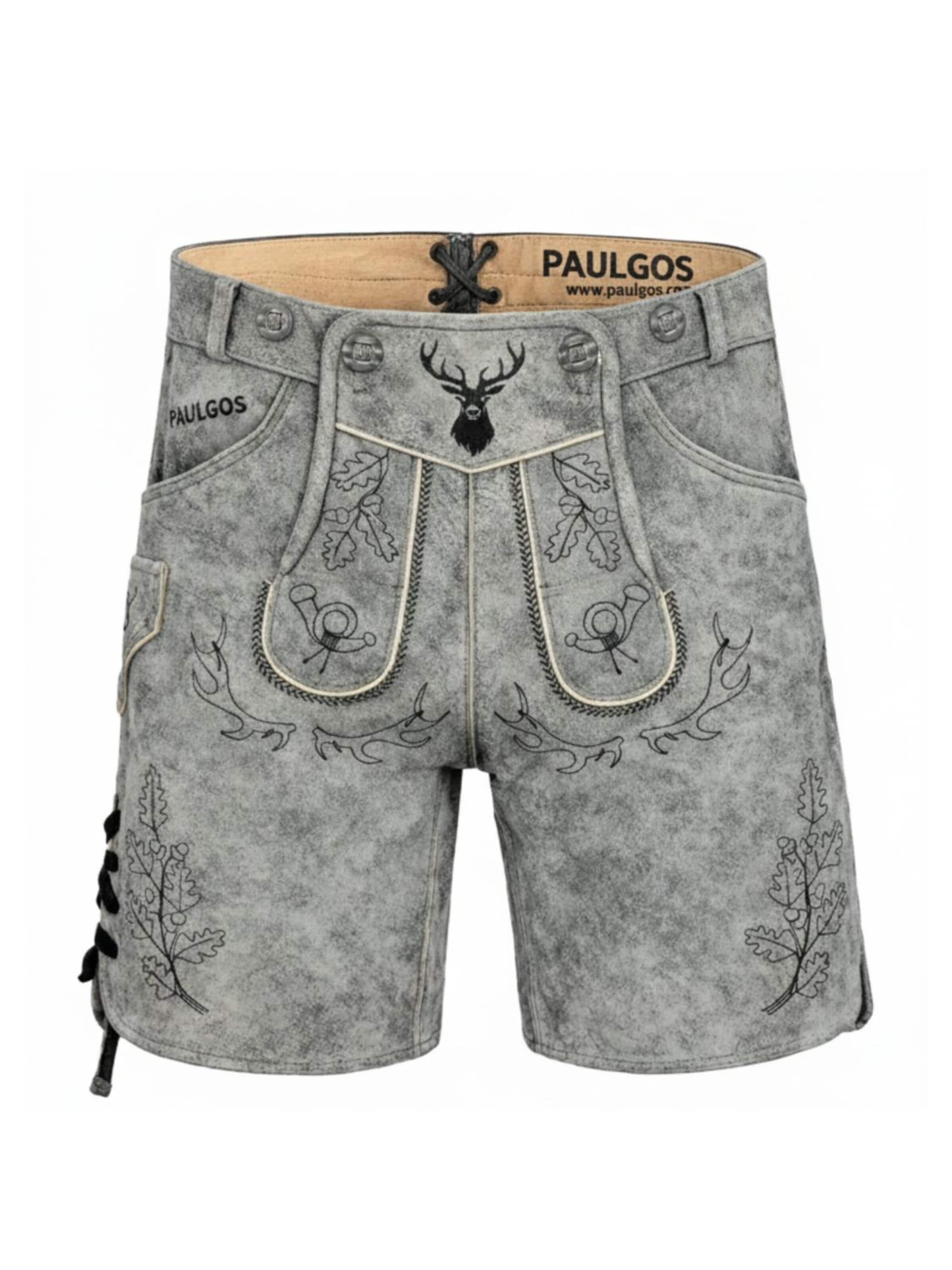 Paulgos Regular Traditional Pants 'PAULGOS Herren Trachten Lederhose Kurz - HK5 ANTIK - Echtes Leder - in 3 Farben erhältlich - Größe 44 - 60' in Grey: front