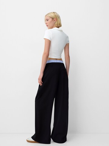 Bershka Wide Leg Hose in Schwarz