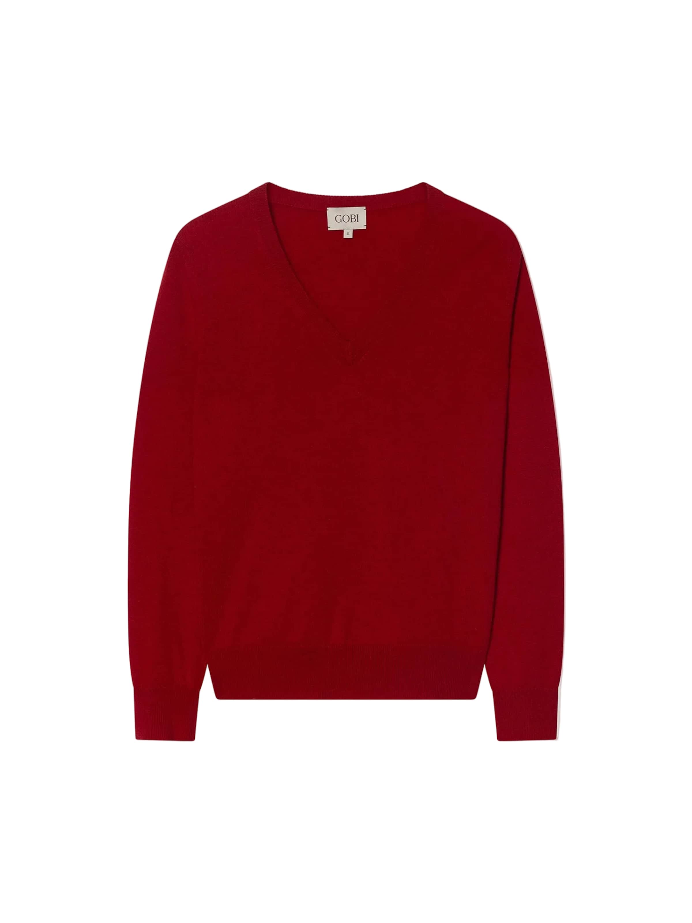 GOBI Cashmere Sweater 'Timeless Cashmere V-Neck Sweater' in Red: front