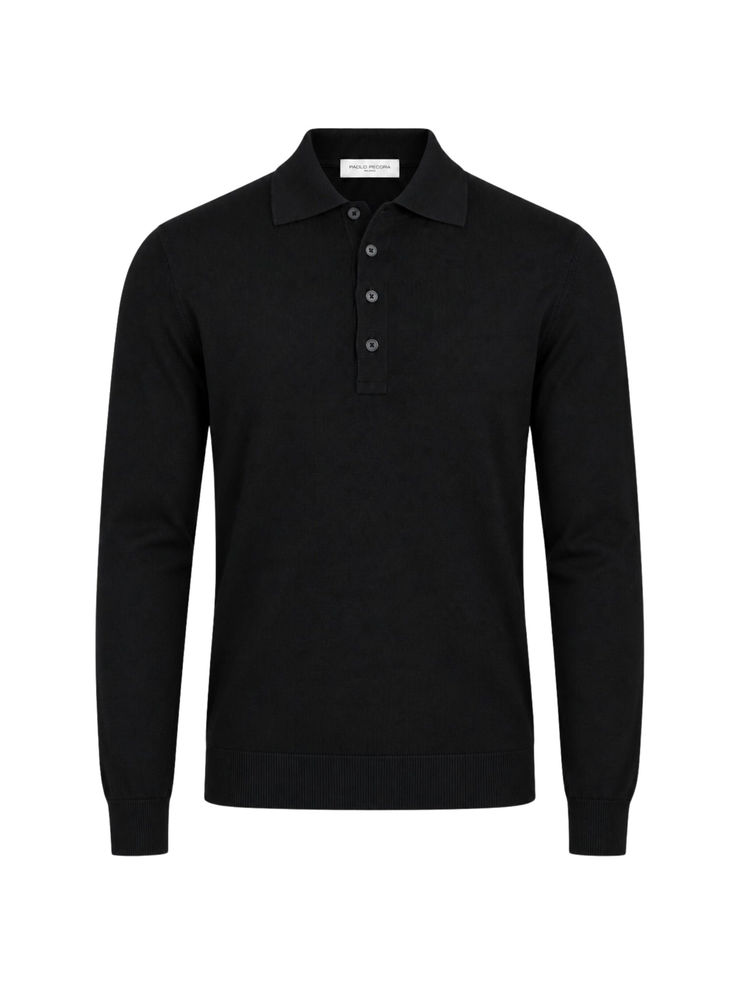 Paolo Pecora Milano T-shirt 'Men's Polo Shirt in Extrafine Merino Wool' i svart: framsida