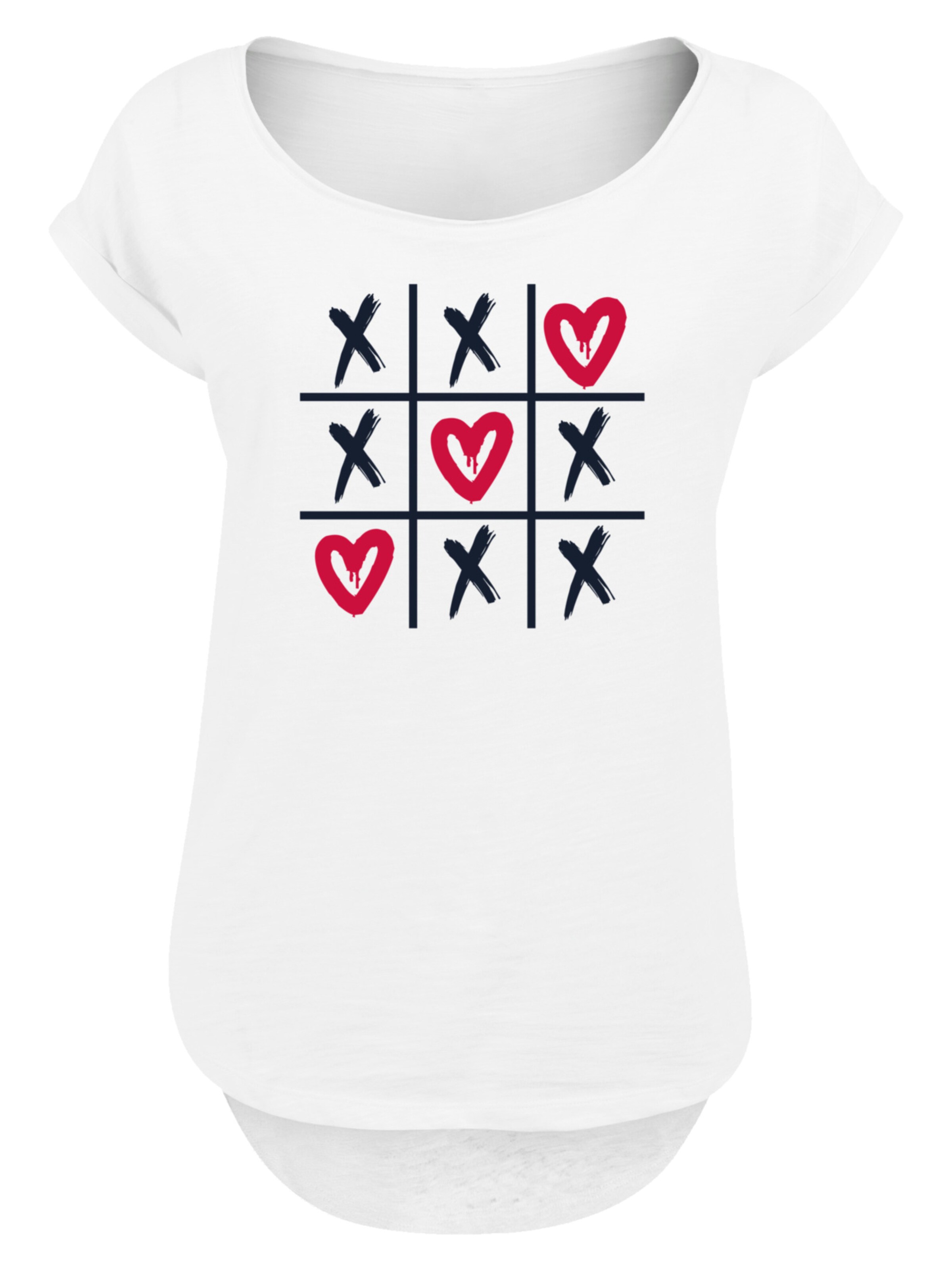 F4NT4STIC T-Shirt 'Valentinstag Herz Tic Tac Toe' in Weiß: Vorderseite