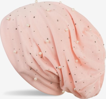 styleBREAKER Mütze 'Beanie mit Perlen und Strass Nieten' in Pink: Vorderseite