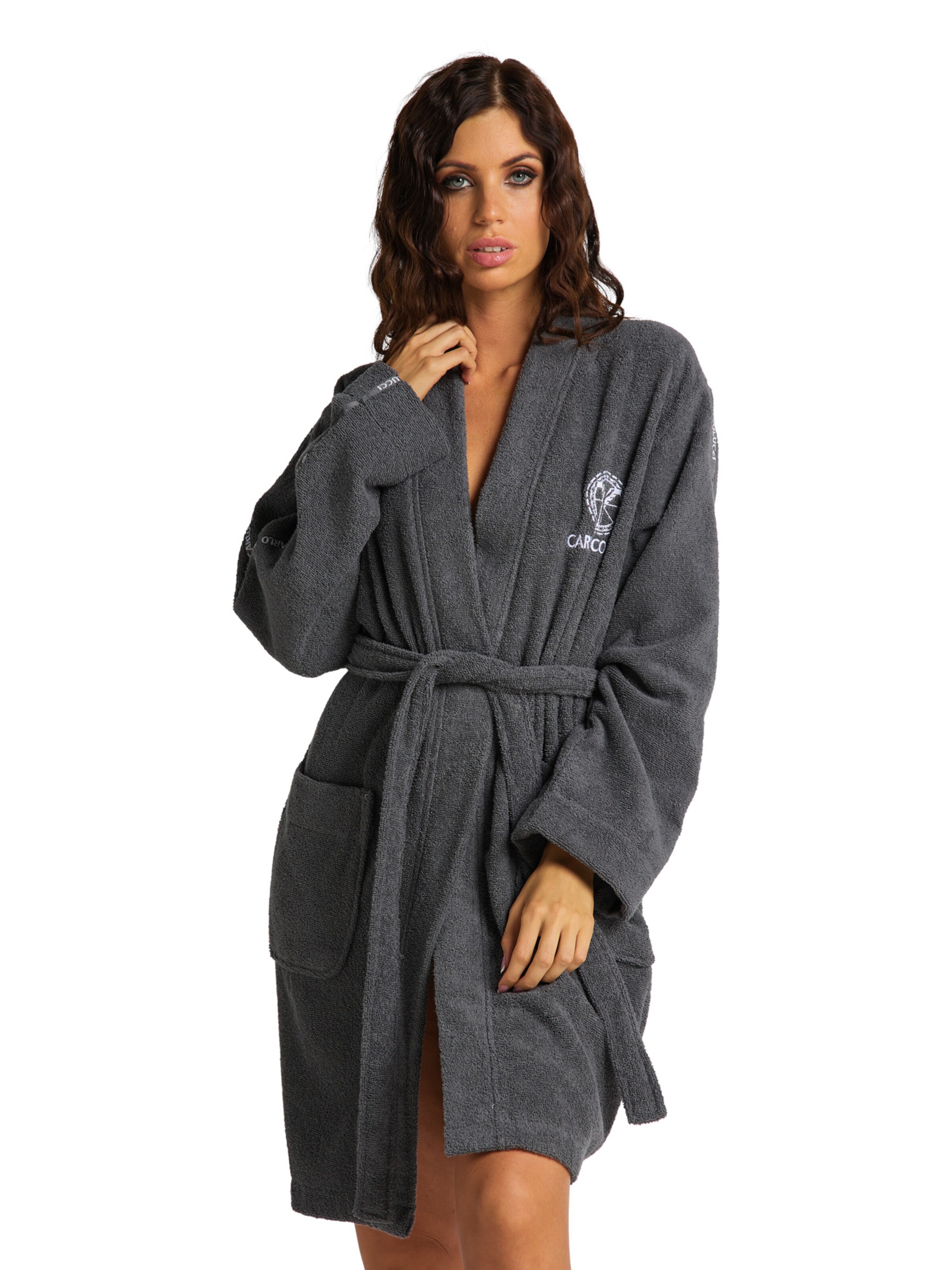 Carlo Colucci Bathrobe short 'Vita' in Grey: front