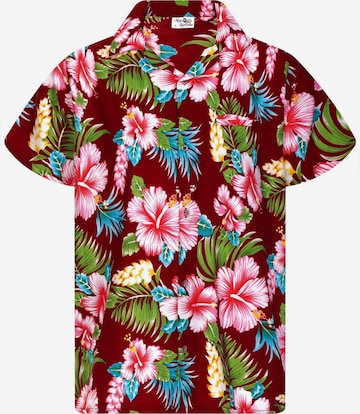 King Kameha Shirt 'Hibiscus New' in Red: front