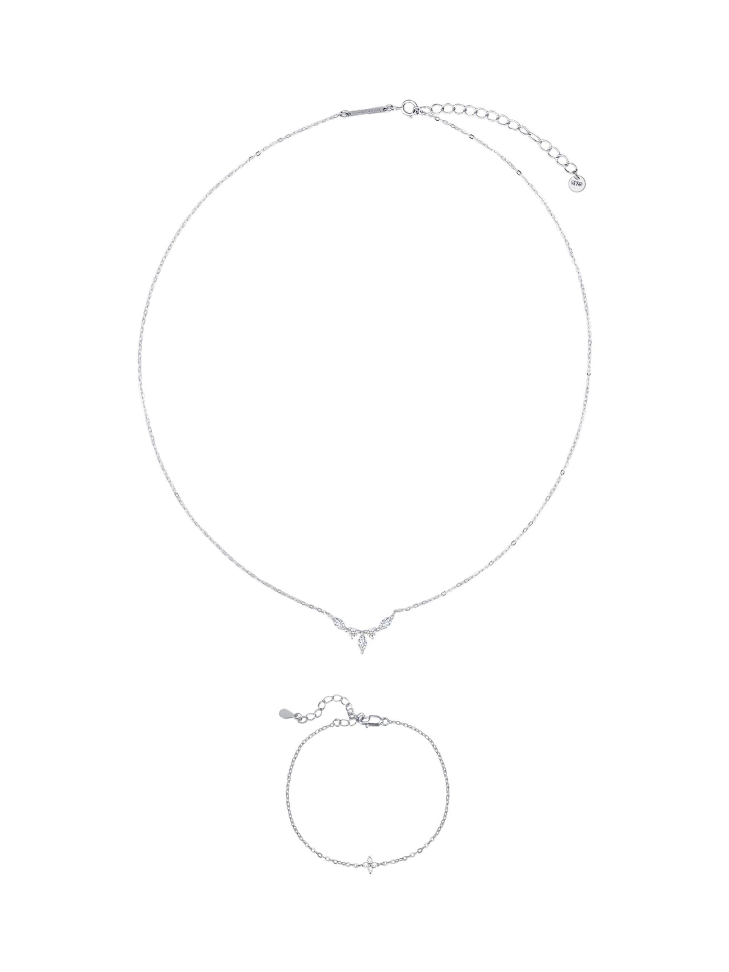 Hey Happiness Sieraden set 'Gemstone Crown Necklace & Daisy Bracelet Set' in Zilver
