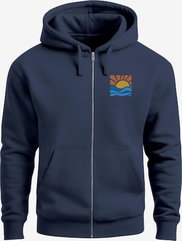 Neverless Zip-Up Hoodie 'Sun Wave Batch' in Blue: front