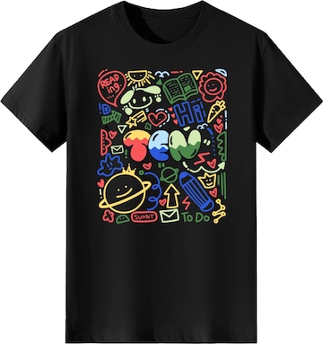 LapaPlus Shirt 'Women Colorful Graffiti TEN Letter Cute Print T-Shirt' in Black: front