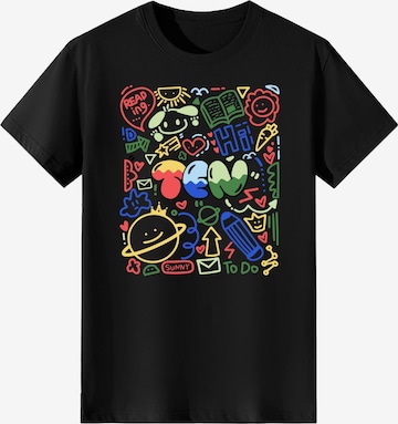 LapaPlus Shirt 'Women Colorful Graffiti TEN Letter Cute Print T-Shirt' in Zwart: voorkant