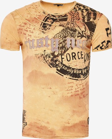 Rusty Neal Cooles T-Shirt mit angesagtem Print in Orange: predná strana