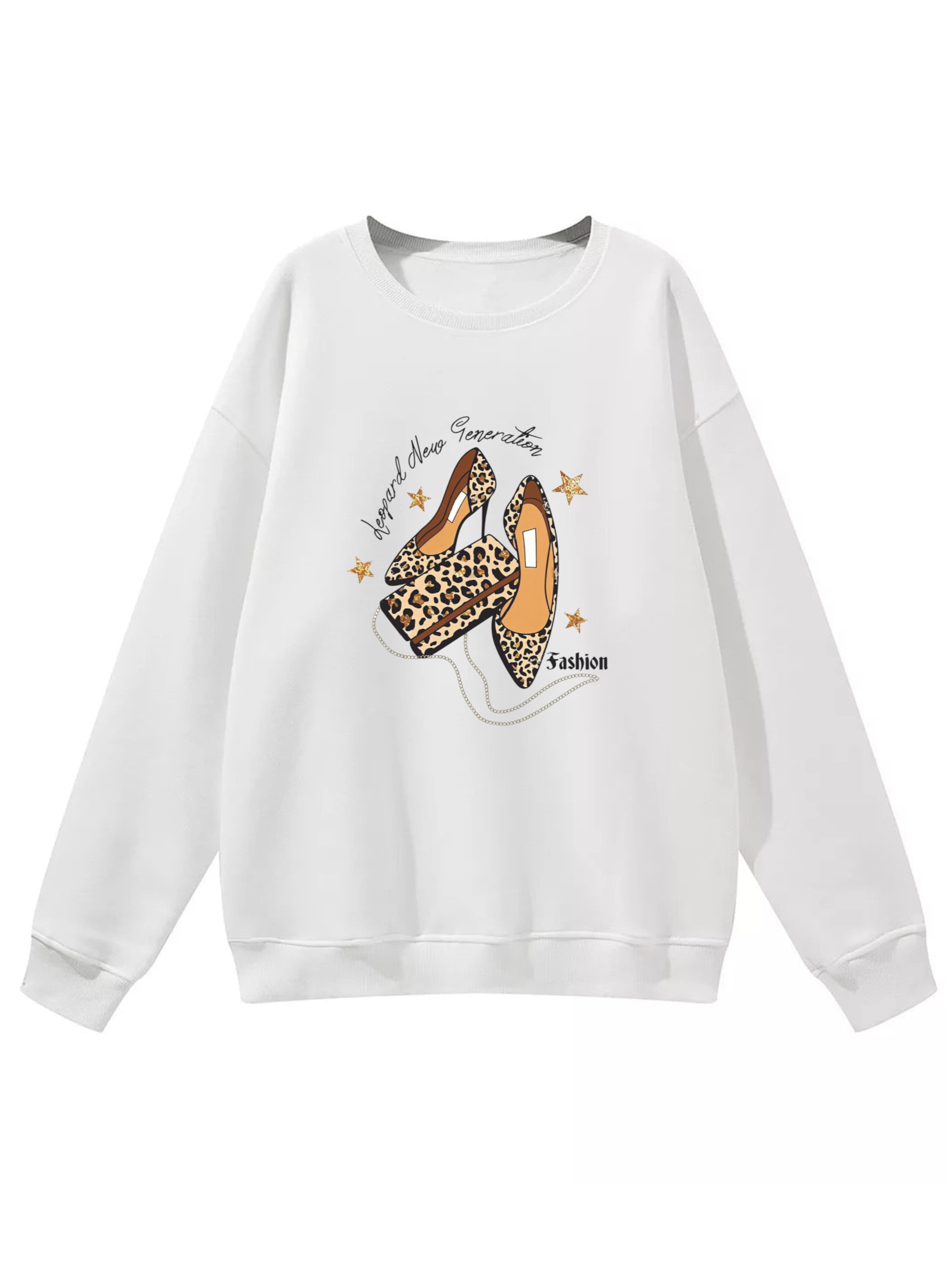 GORHEY - Sudadera 'Women's Crew Neck Oversized Sweatshirt with Leopard Print' en blanco: frente