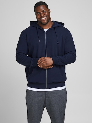 Jack & Jones Plus Zip-Up Hoodie in Blue: front