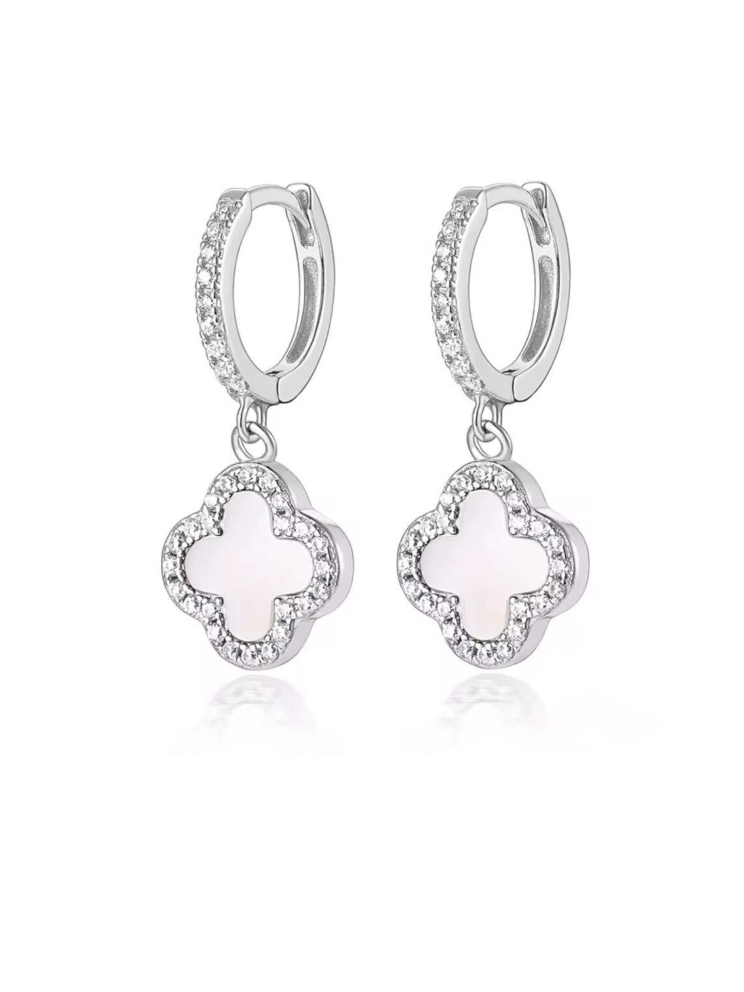 ROUGEMONT Jewellery Ohrringe 'Funkelnde Kleeblatt Glücksbringer' in Silber: Vorderseite