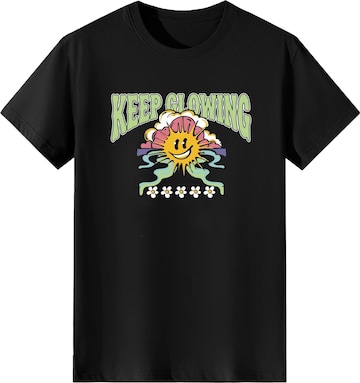 T-shirt 'Women Retro Colorful Smiley Sun KEEP GLOWING Print T-Shirt' LapaPlus en noir : devant