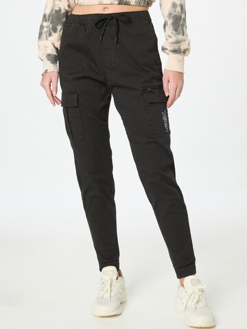 HOLLISTER Tapered Cargo trousers in Black: front