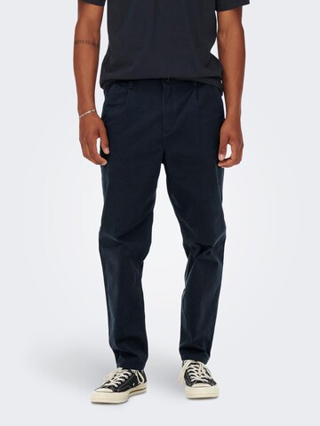 Only & Sons Regular Pleat-Front Pants 'Cam' in Blue: front