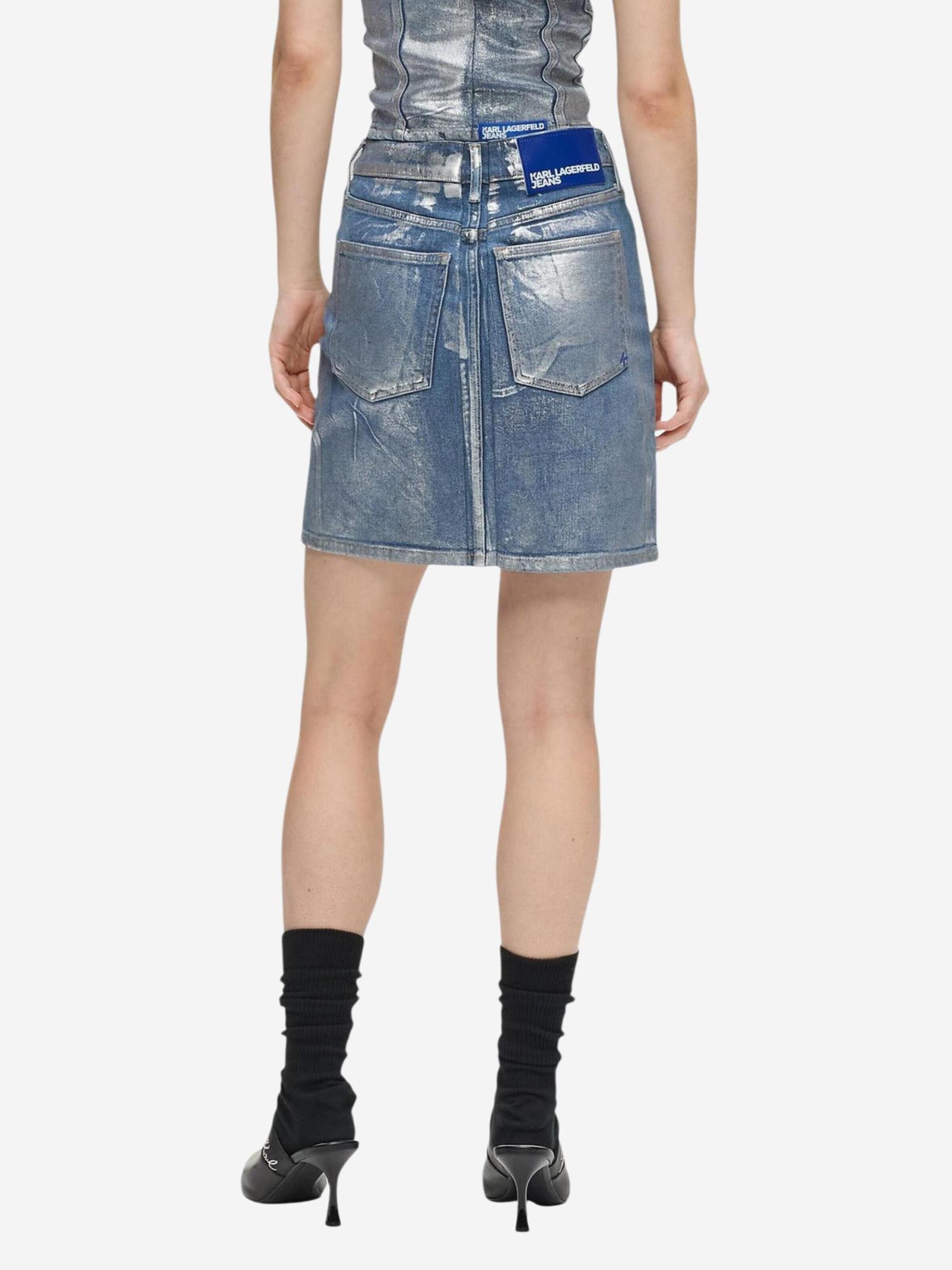 KARL LAGERFELD JEANS Rok 'KLJ Hr Coated Dnm Mini Skirt B1W12018' in Zilver