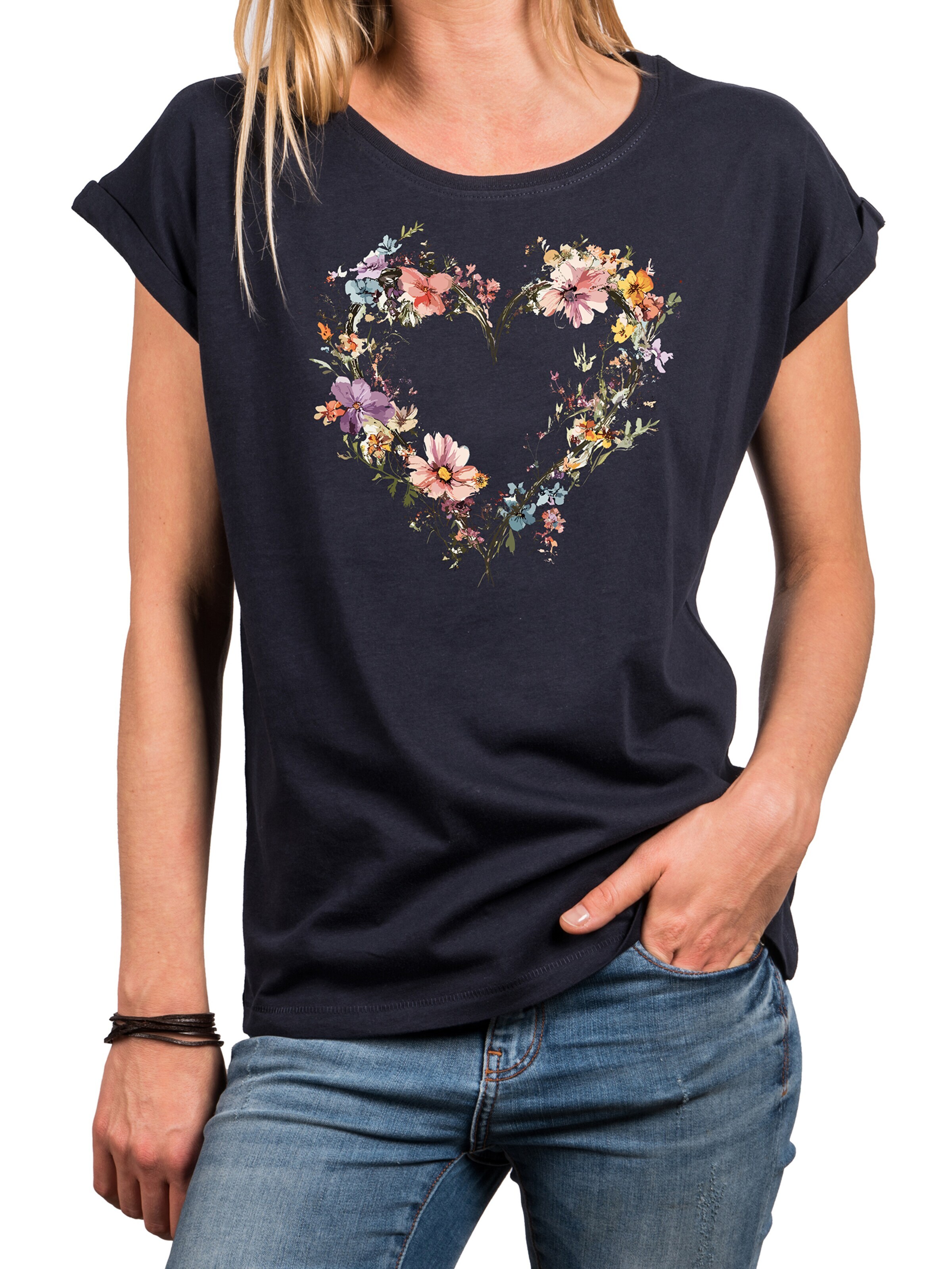 MAKAYA Shirt 'Blumenherz' in Blue
