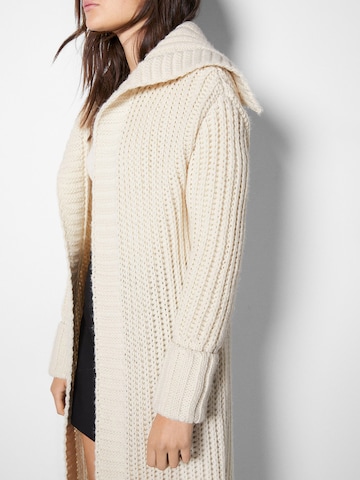 Bershka Knitted Coat in White