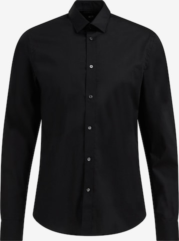 WE Fashion Slim fit Button Up Shirt in Black: front