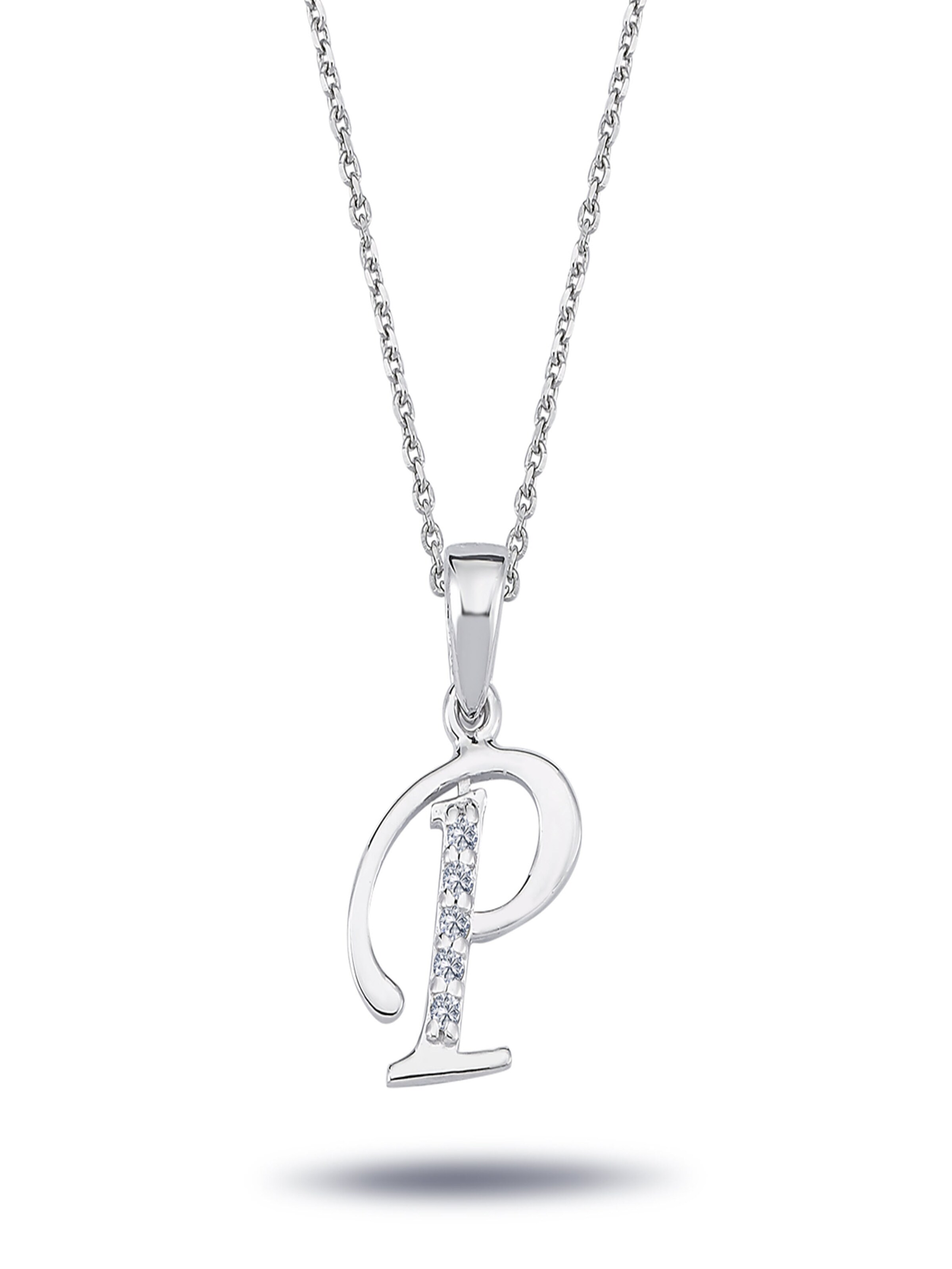 EinStein Diamant Pendant 'Buchstaben Halskette mit Diamanten - P in 14 Karat Weißgold' in White: front