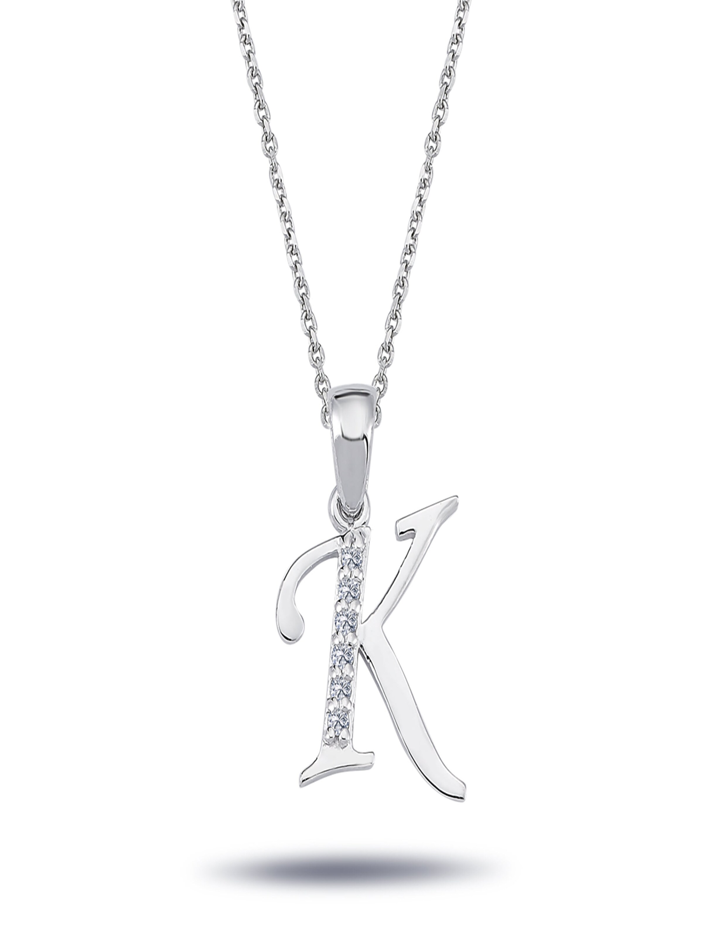 EinStein Diamant Pendant 'Buchstaben Halskette mit Diamanten - K in 14 Karat Weißgold' in White: front