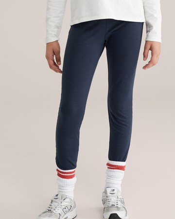 WE Fashion Skinny Legíny – modrá: přední strana