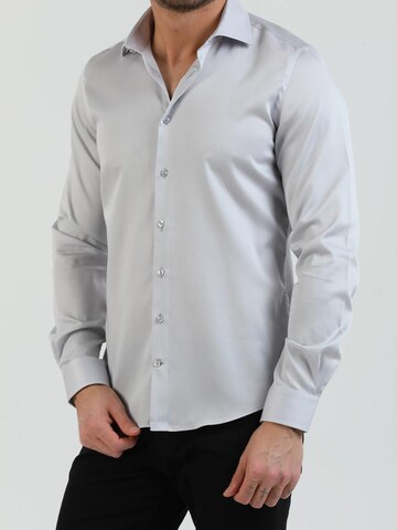7Camicie - Ajuste estrecho Camisa de negocios 'Firenze Satin Man Shirt Lilac' en gris
