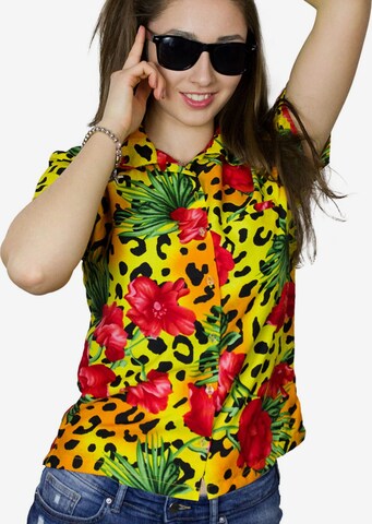 King Kameha Bluse 'Leopard Flowers' in Gelb: Vorderseite