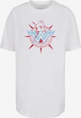 F4NT4STIC Oversized shirt 'DC Comics Wonder Woman Warrior Shield' in Wit: voorkant