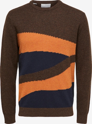 SELECTED HOMME Sweater 'Cuba' in Brown: front