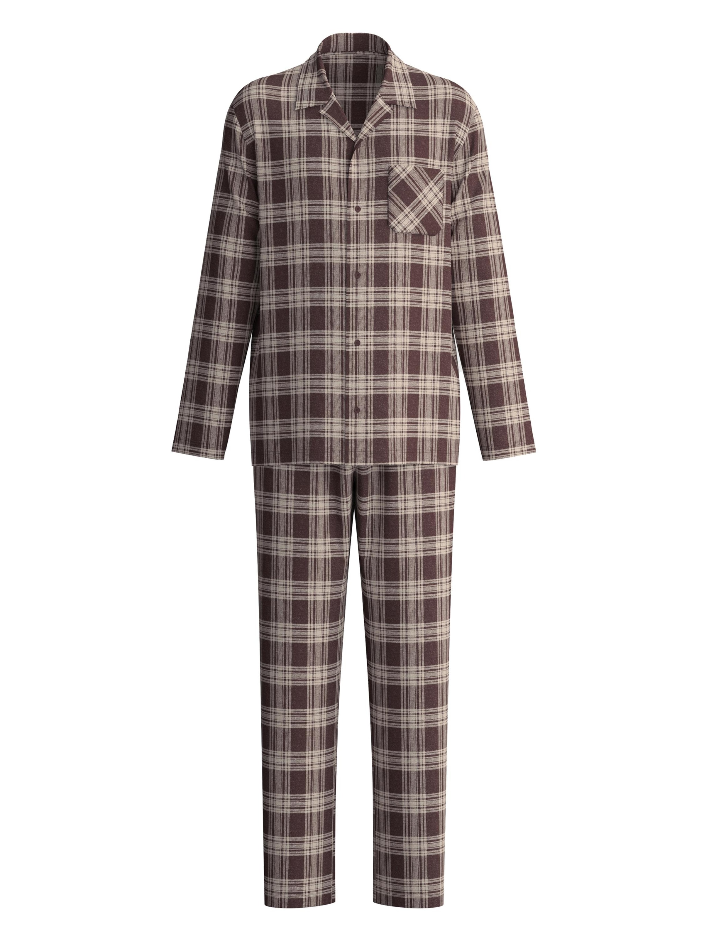 CALIDA Pyjama lang 'Relax Flannel Mood'‌‌‌‌‌‌‌‌‌‌ in Braun: Vorderseite