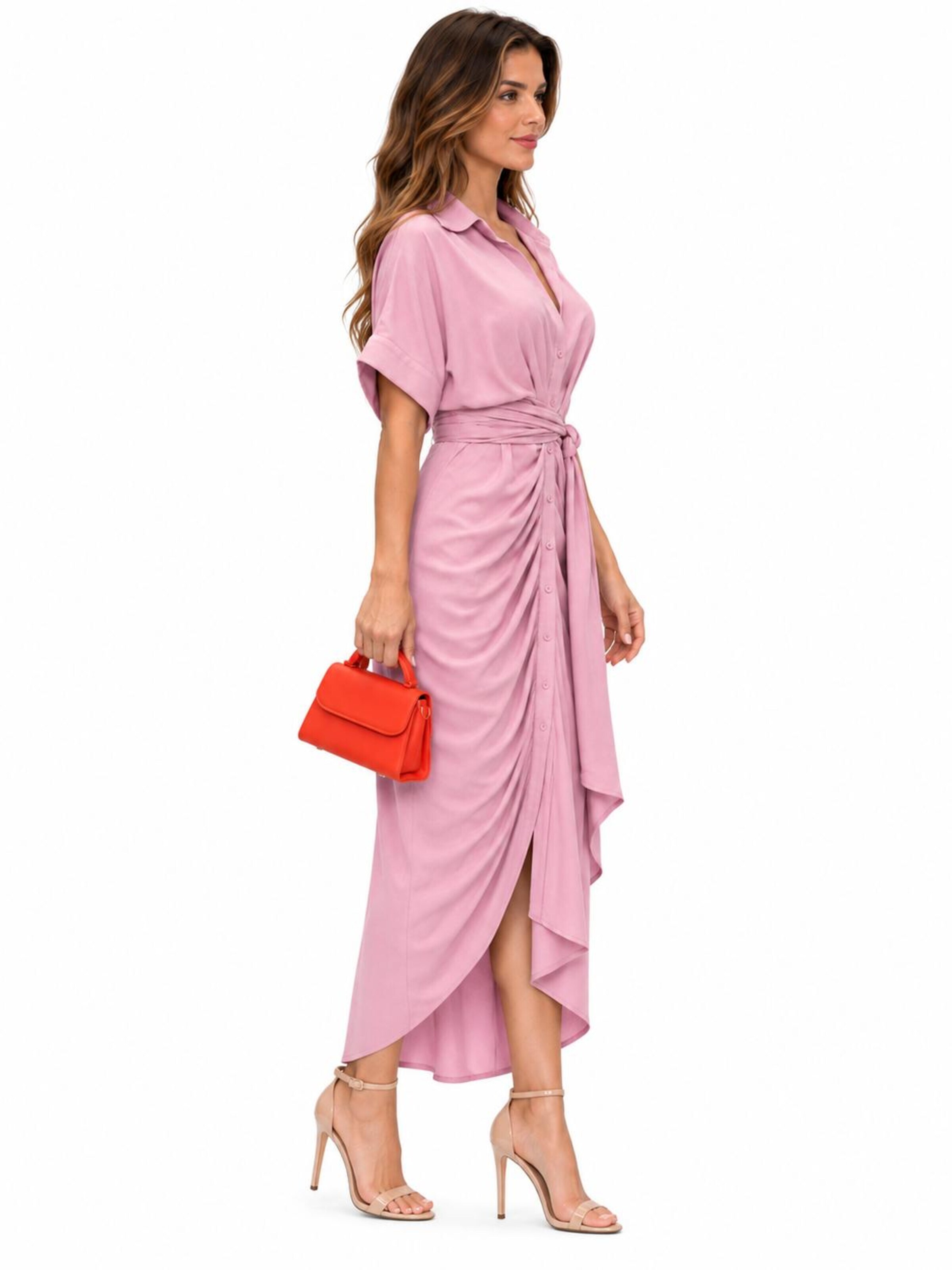 SPORTS36.NL Jurk 'Women's Short-Sleeve Shirt Dress with Waist Tie' in Roze