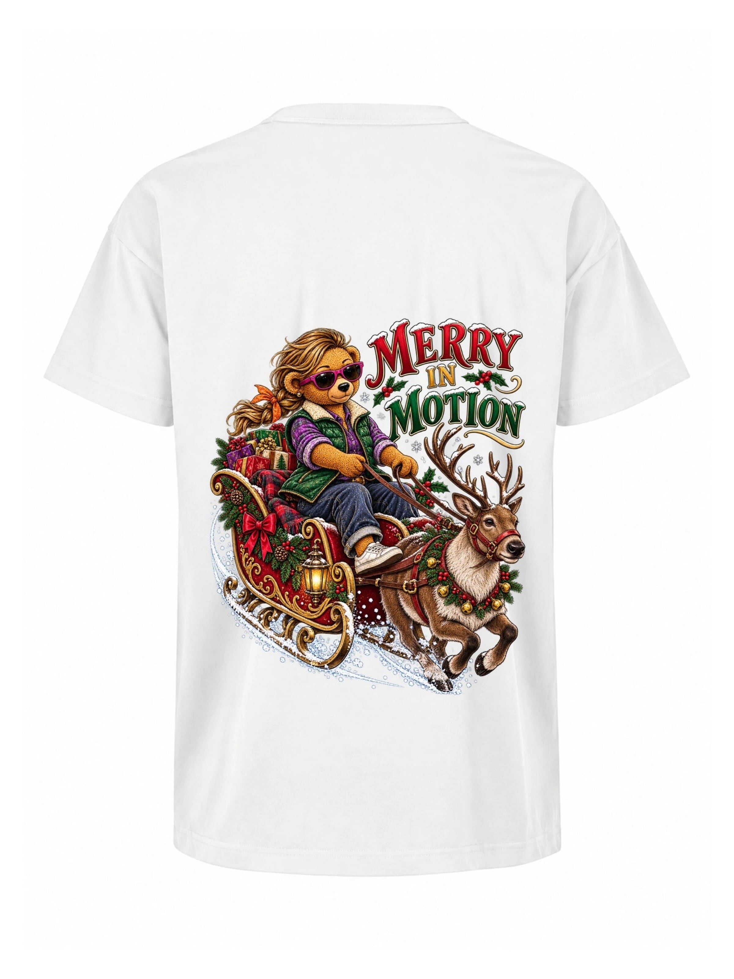 LUNØIR Studio Póló 'TEDDY Christmas Reindeer Ride' - fehér: elől