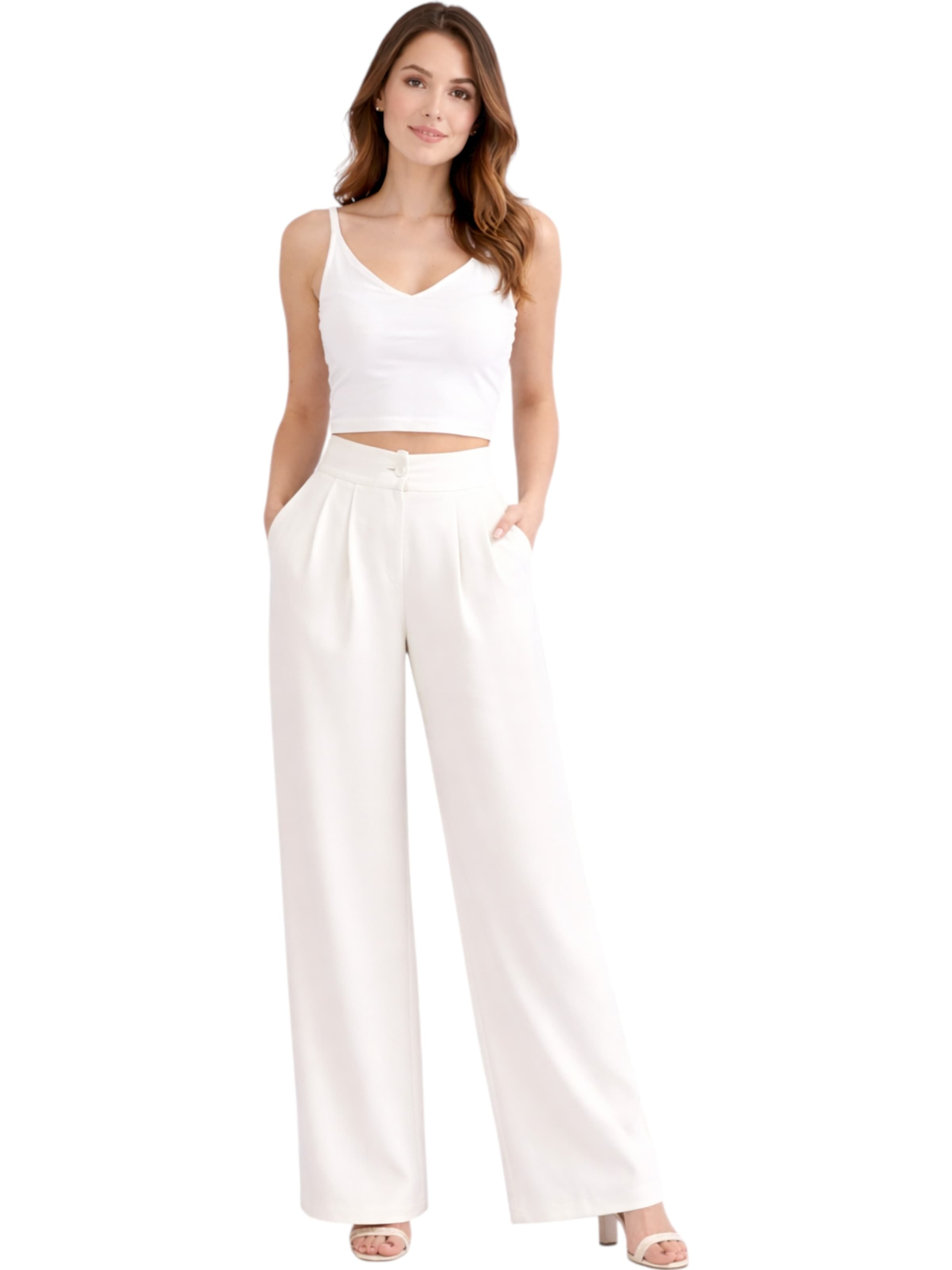 fashionshowcase Wide Leg Bukser med lægfolder 'ALYA' i hvid