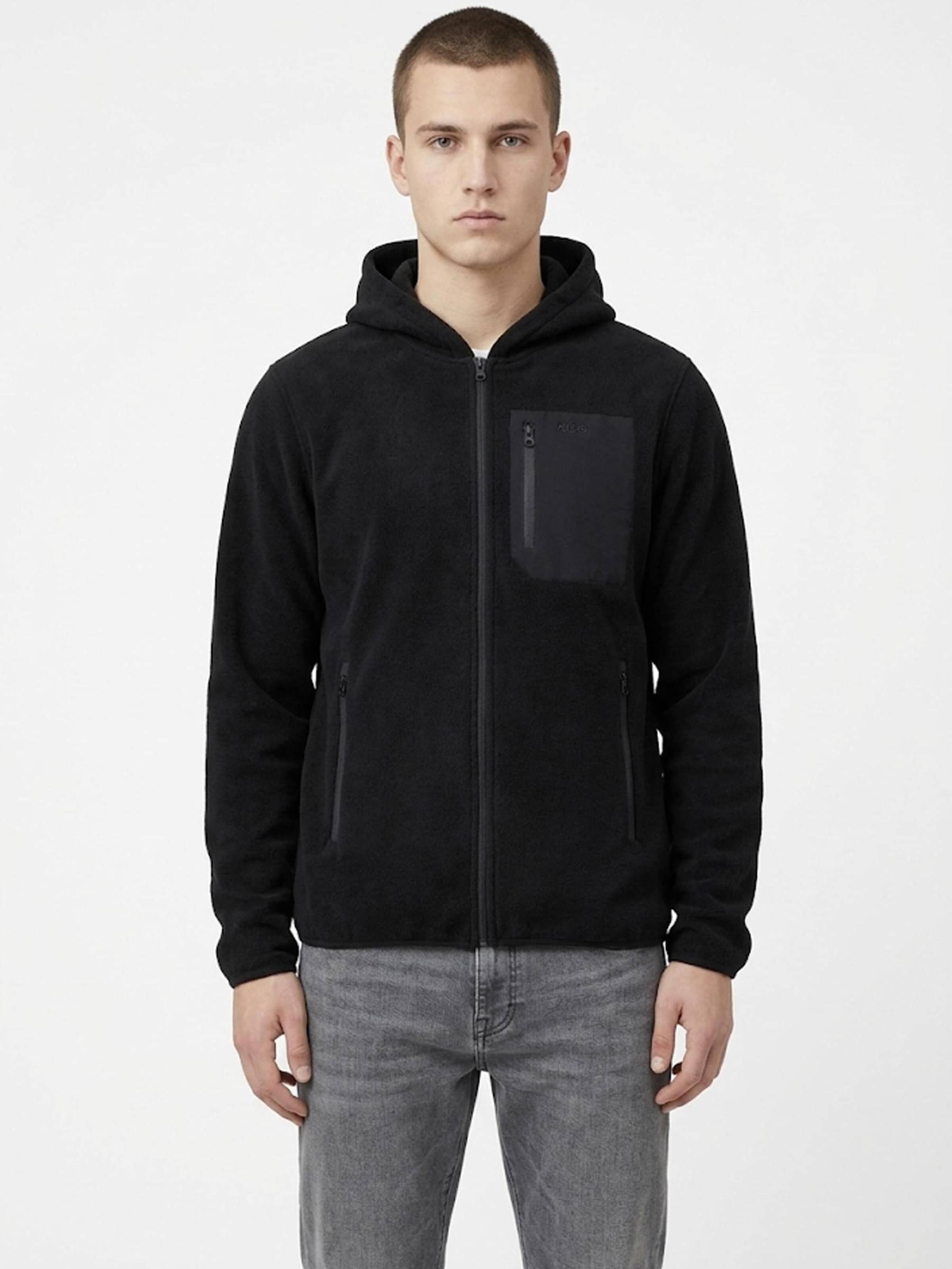 A Question Of (AQO) Between-season jacket 'David Micro Fleece Hoodie' in Black: front